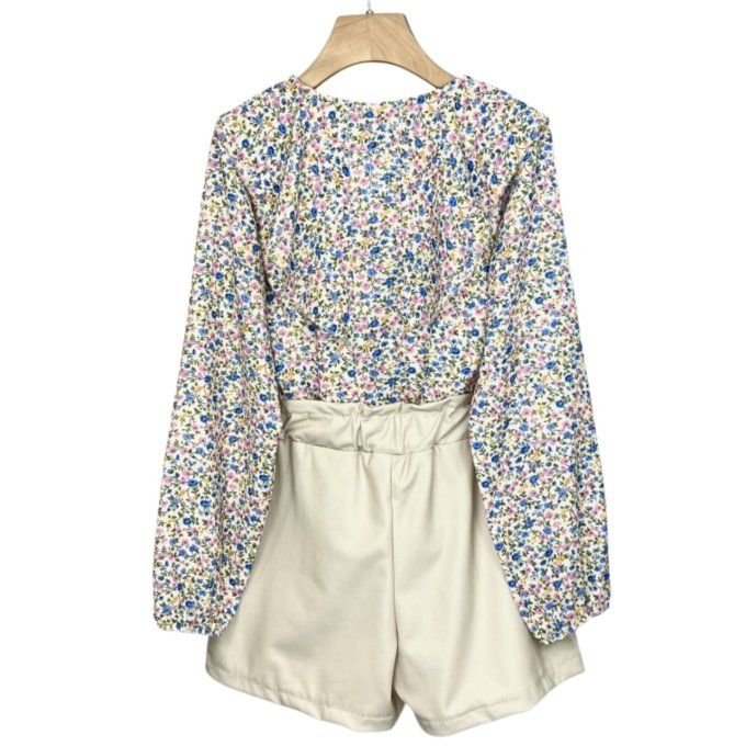 Ensemble fille blouse et short simili