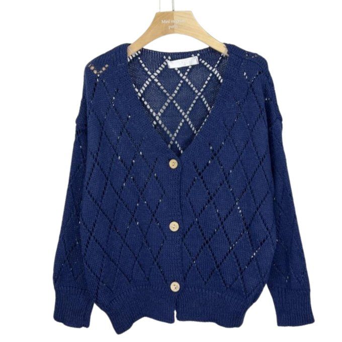 Gilet maille fille bleu marine