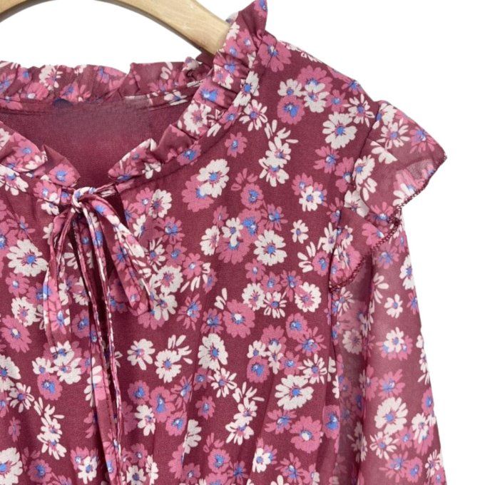 robe enfant mousseline fleurie rose