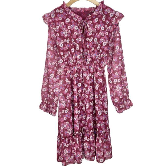 robe enfant mousseline fleurie rose