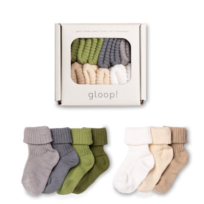 Set 7 paires de chaussettes coton Gloop vert autumn