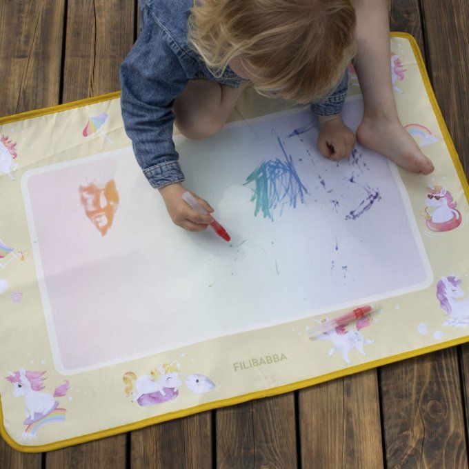 Tapis magique dessin à l'eau Filibabba Licorne jaune