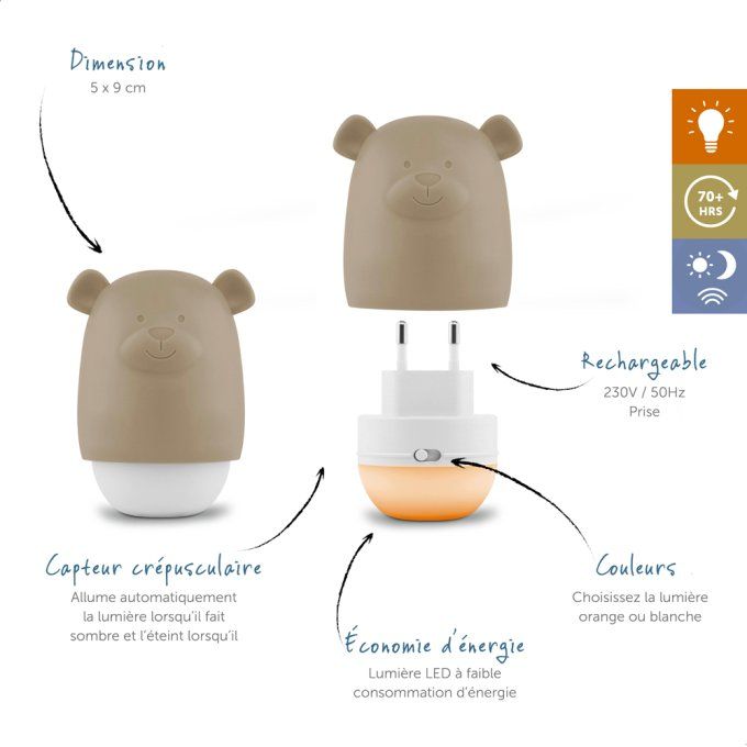 Veilleuse rechargeable grande autonomie Zazu Benny ours